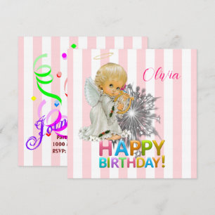 Happy Birthday Card Einladung Angel Pink