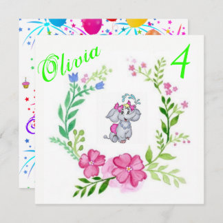 Happy Birthday Card Einladung Elephant Floral