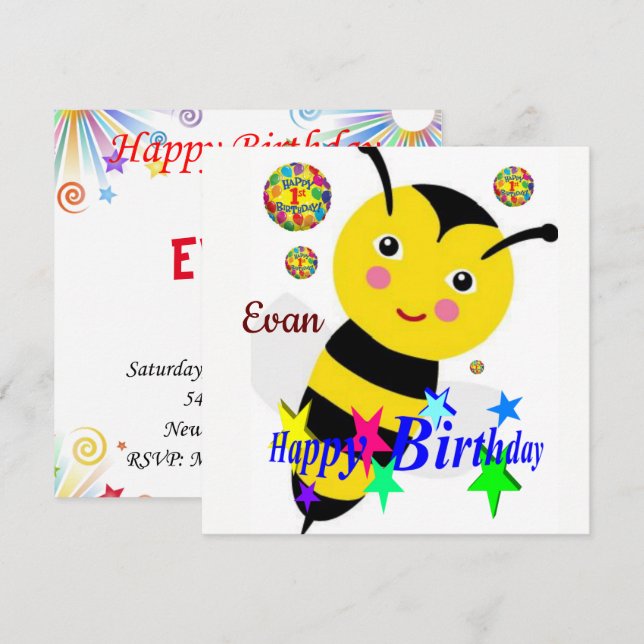 Happy Birthday Card Einladung Hummel (Vorne/Hinten)