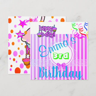 Happy Birthday Card Einladung Lila Stripe Polka