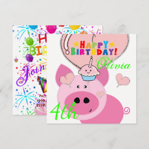 Happy Birthday Card Einladung Pig