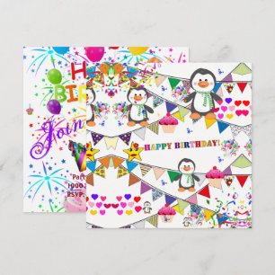Happy Birthday Card Einladung Pinguin