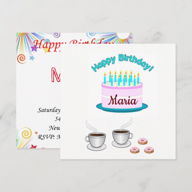 Happy Birthday Card Einladung Pink Cake (Vorne/Hinten)