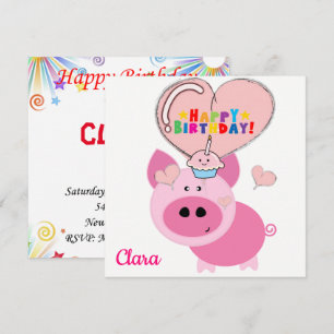 Happy Birthday Card Einladung Pink Pig