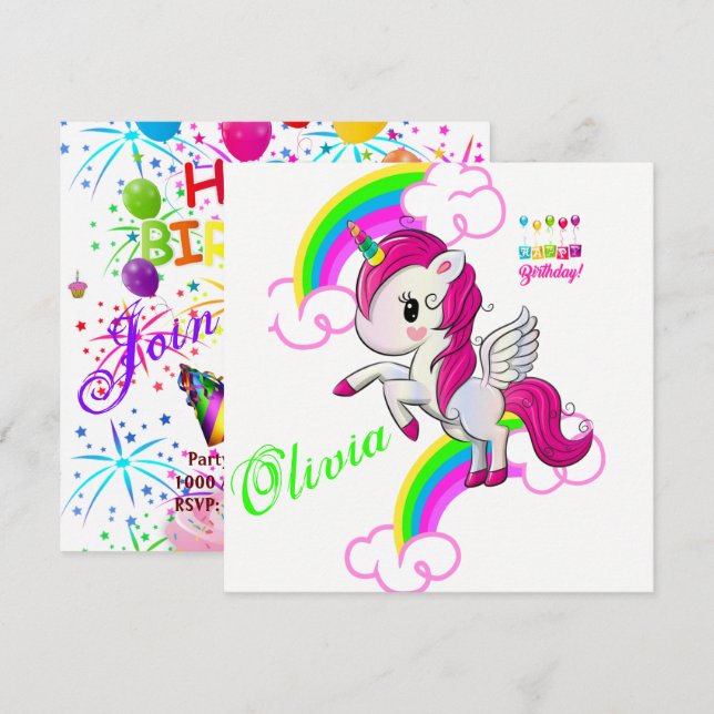Happy Birthday Card Einladung Pony (Vorne/Hinten)
