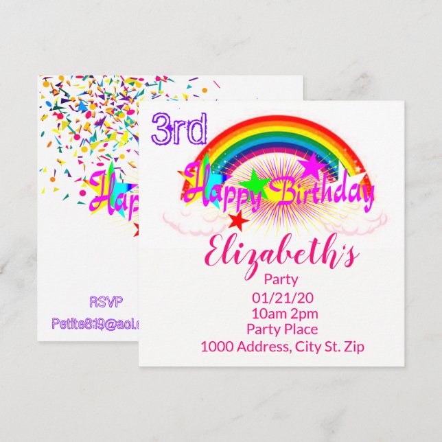 Happy Birthday Card Einladung Rainbow Confetti (Vorne/Hinten)