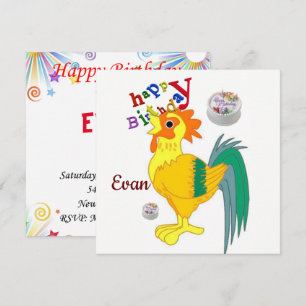 Happy Birthday Card Einladung Rooster