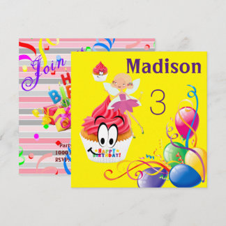 Happy Birthday Card Einladung Stripe FairyCupcake