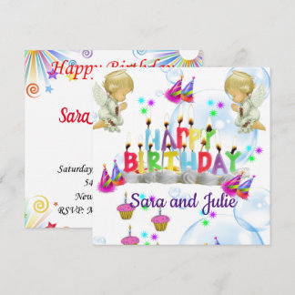 Happy Birthday Card Einladung Twin Angels