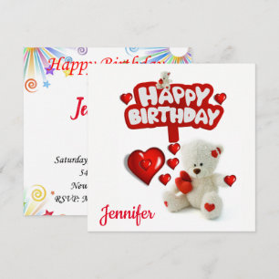 Happy Birthday Card Einladung White Teddy Bär