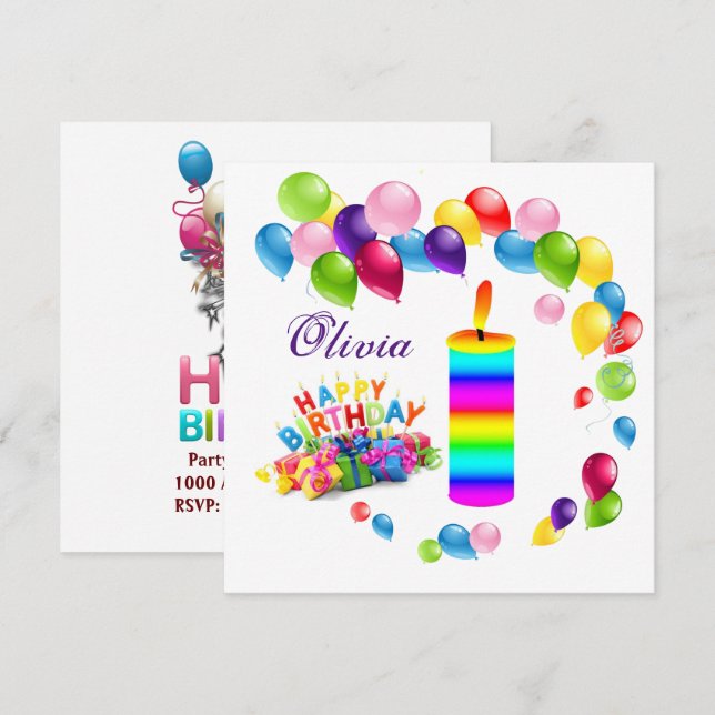 Happy Birthday Card Einladungs-Ballons Einladung (Vorne/Hinten)