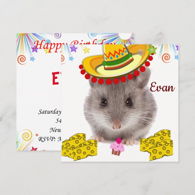 Happy Birthday Card Einladungs-Mäuse Einladung (Vorne/Hinten)