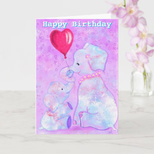 Happy Birthday Card Elephant Mama und Baby Karte