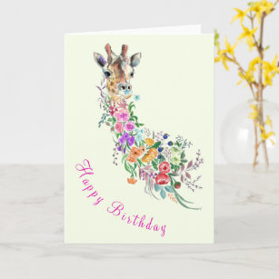 Happy Birthday Card Farbenfrohe Blume Giraffe Karte