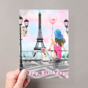 Happy Birthday Card Frau in Paris Eiffelturm Acryleinladungen