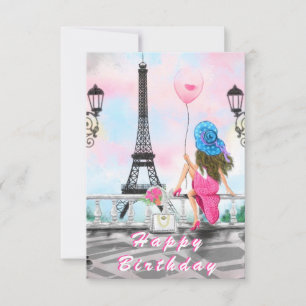 Happy Birthday Card Frau in Paris Eiffelturm Karte