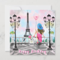 Happy Birthday Card Frau mit Pink Heart Balloon