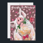 Happy Birthday Card Funny Gentleman Pig mit Rose Karte<br><div class="desc">Lustige Geburtstagskarten Gentleman Pig mit Rose - MIGNED Painting Design - Anpassbar</div>