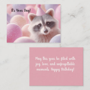 Happy Birthday Card "Funny Raccoon and Balloons" Mitteilungskarte