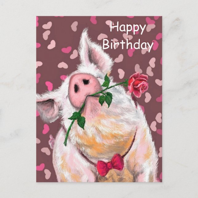 Happy Birthday Card Gentleman Pig - Romantik Postkarte (Vorderseite)