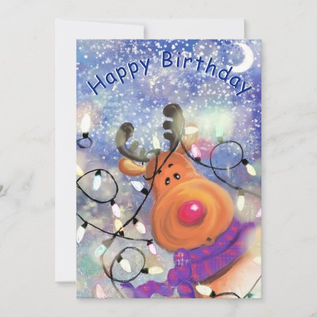 Happy Birthday Card Glücklicher Weihnachtsmann Ren (Vorderseite)