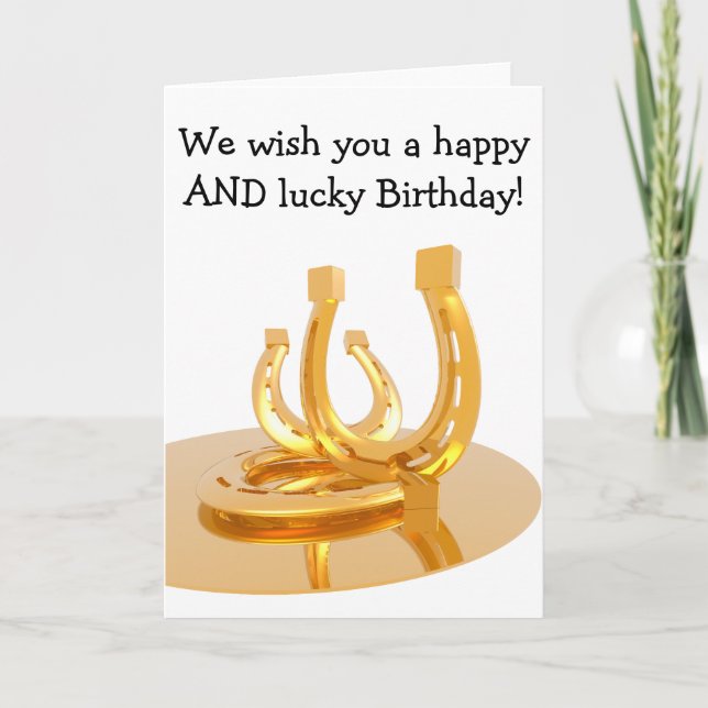 Happy Birthday Card: Goldene Hufeisen Karte (Vorderseite)
