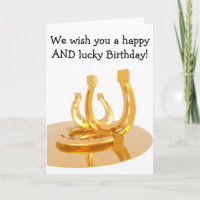 Happy Birthday Card: Goldene Hufeisen
