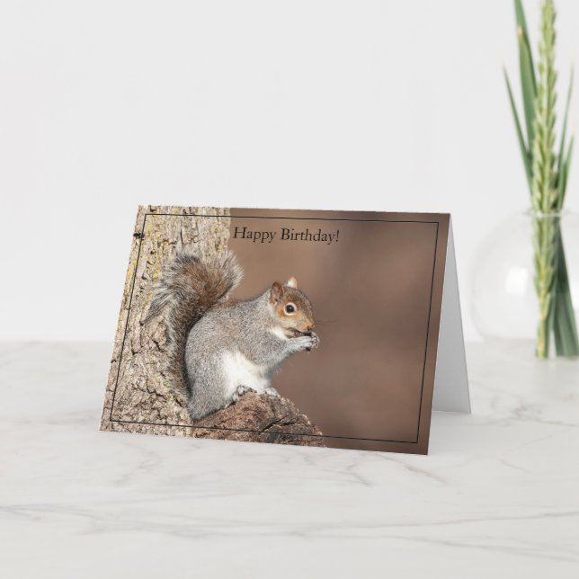 Happy Birthday Card Graues Eichhörnchen Karte (Vorderseite)