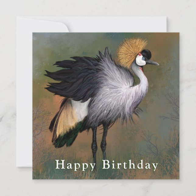 Happy Birthday Card Gray Crowned Crane Bird Karte (Vorderseite)