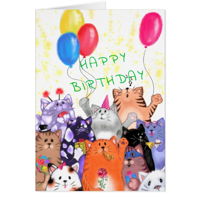 Happy Birthday Card Happy Cats Party (Vorne)