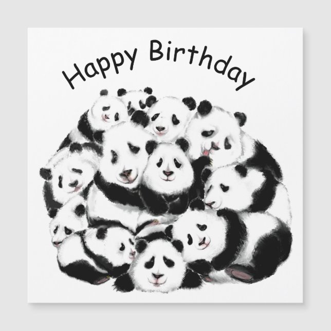 Happy Birthday Card Happy Pandas Family Big Hug Magnetkarte (Vorderseite)