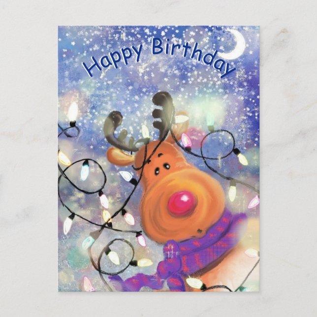 Happy Birthday Card - Happy Rentier Postkarte (Vorderseite)