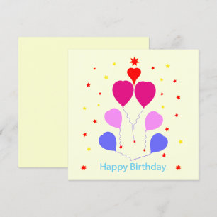 Happy Birthday Card Herz Shaped Balloons Stars