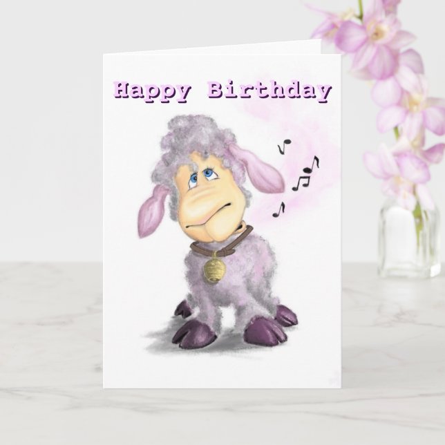 Happy Birthday Card Kleines Lamm mit Glocke Karte (Orchidee)