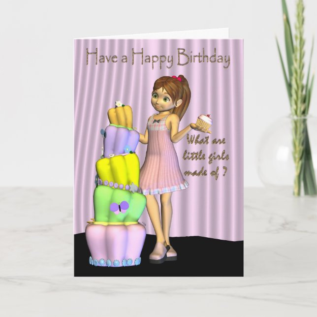 Happy Birthday Card Kleines Mädchen mit einem groß Karte (Vorderseite)