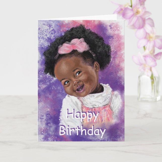 Happy Birthday Card Kleines Mädchen mit rosa Band Karte (Orchidee)
