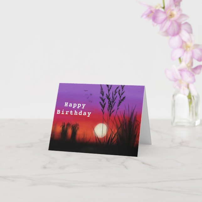 Happy Birthday Card Lake Sunset Night Landschaft Karte (Orchidee)