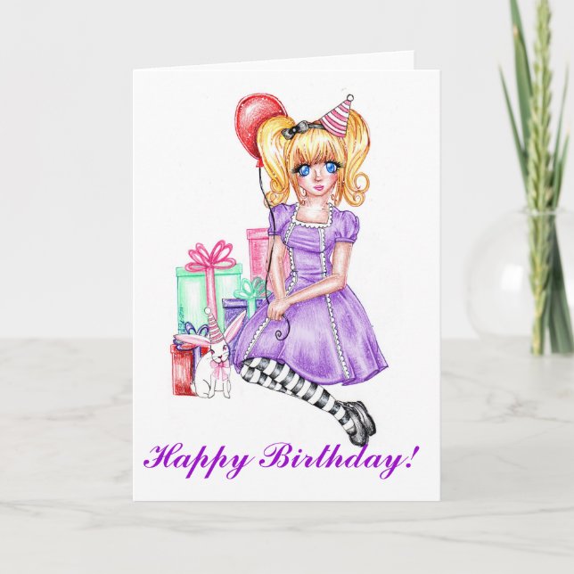 Happy Birthday Card (Lila) Karte (Vorderseite)