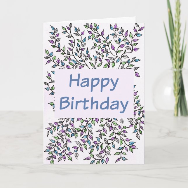 Happy Birthday Card Lila und Aquamariner Wein Karte (Vorderseite)