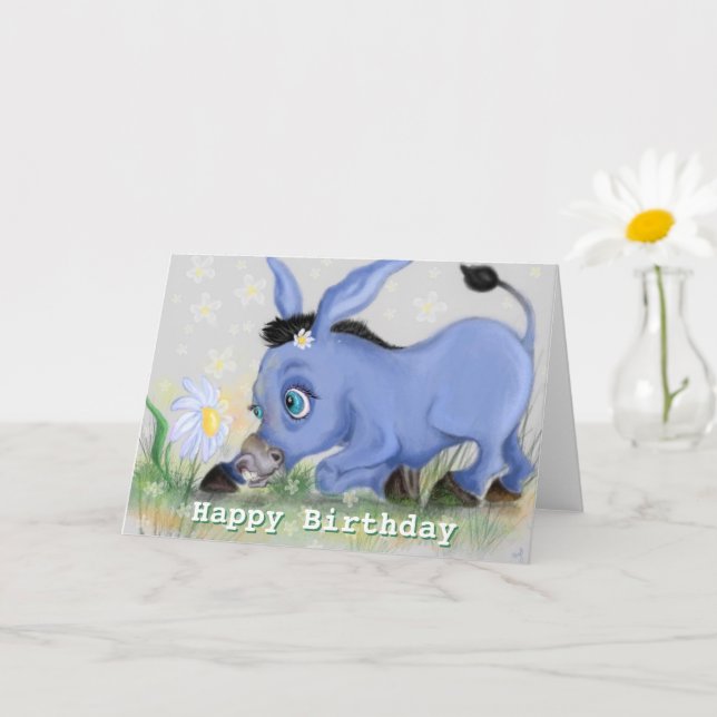 Happy Birthday Card Little Donkey und Daisy Karte (Kleine Pflanze)