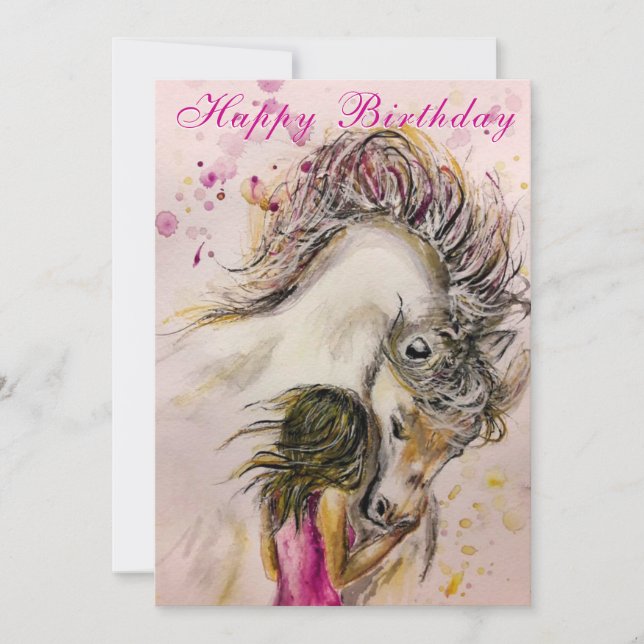 Happy Birthday Card - Mädchen und Pferd Karte (Vorderseite)