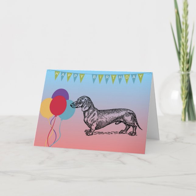 Happy Birthday Card mit Dackel Dog Karte (Vorderseite)