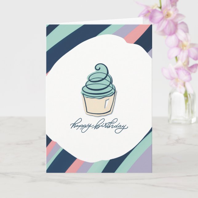 Happy Birthday Card mit einem Kuchen und Streifen Karte (Orchidee)