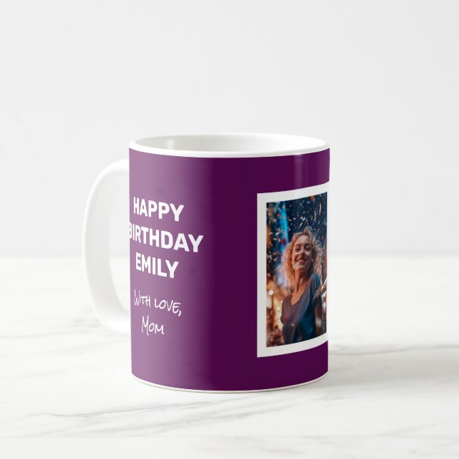 Happy Birthday Card mit Foto auf einer Tasse (Vorderseite Links)
