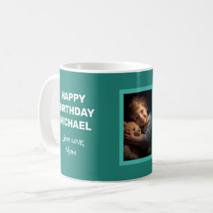 Happy Birthday Card mit Foto auf einer Tasse Aquam