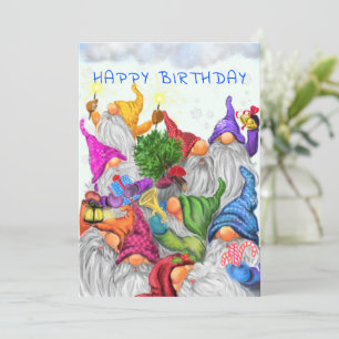 Happy Birthday Card mit Gnome Party