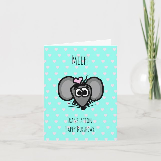 Happy Birthday Card mit Niedlicher Maus (Aquamarin Karte (Vorderseite)