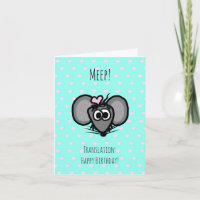 Happy Birthday Card mit Niedlicher Maus (Aquamarin