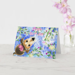 Happy Birthday Card Niedlicher Hund mit rosafarben Karte