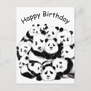 Happy Birthday Card Pandas Family Happy Hug Postkarte